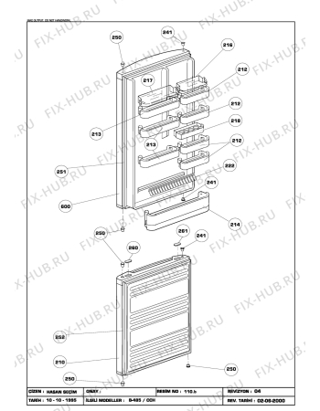 Взрыв-схема холодильника Beko BEKO CCH 4860 HCA S (6135483982) - DOOR ASSEMBLY. (B-485 CCH)